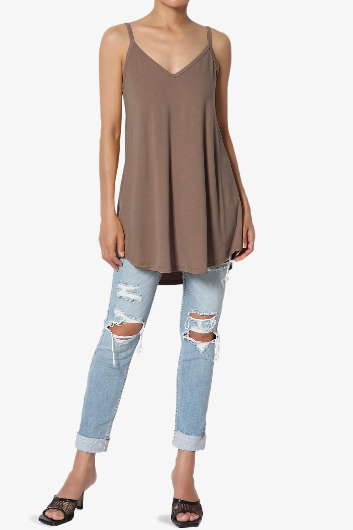 Chelsea Scoop & V Neck Flared Camisole Top MOCHA_6