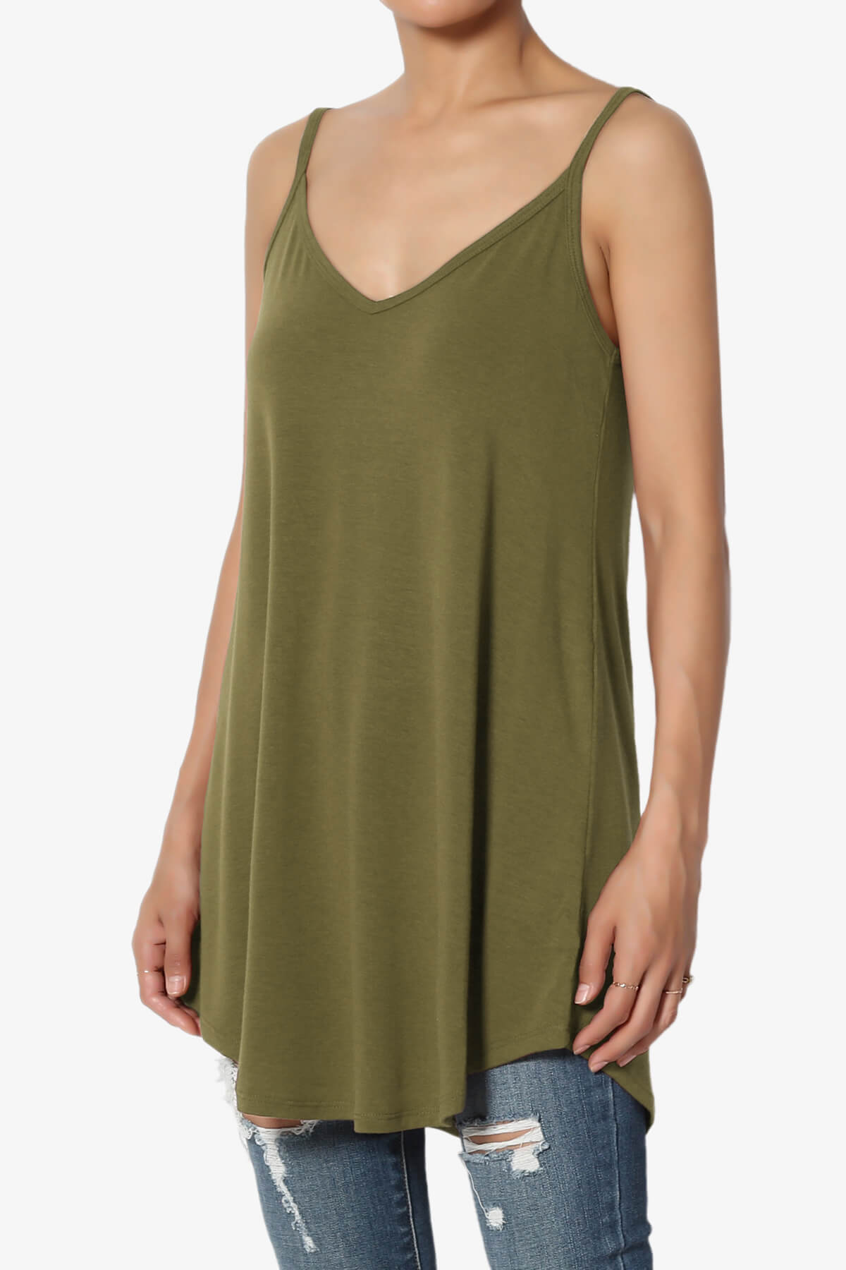 Chelsea Scoop & V Neck Flared Camisole Top OLIVE KHAKI_3