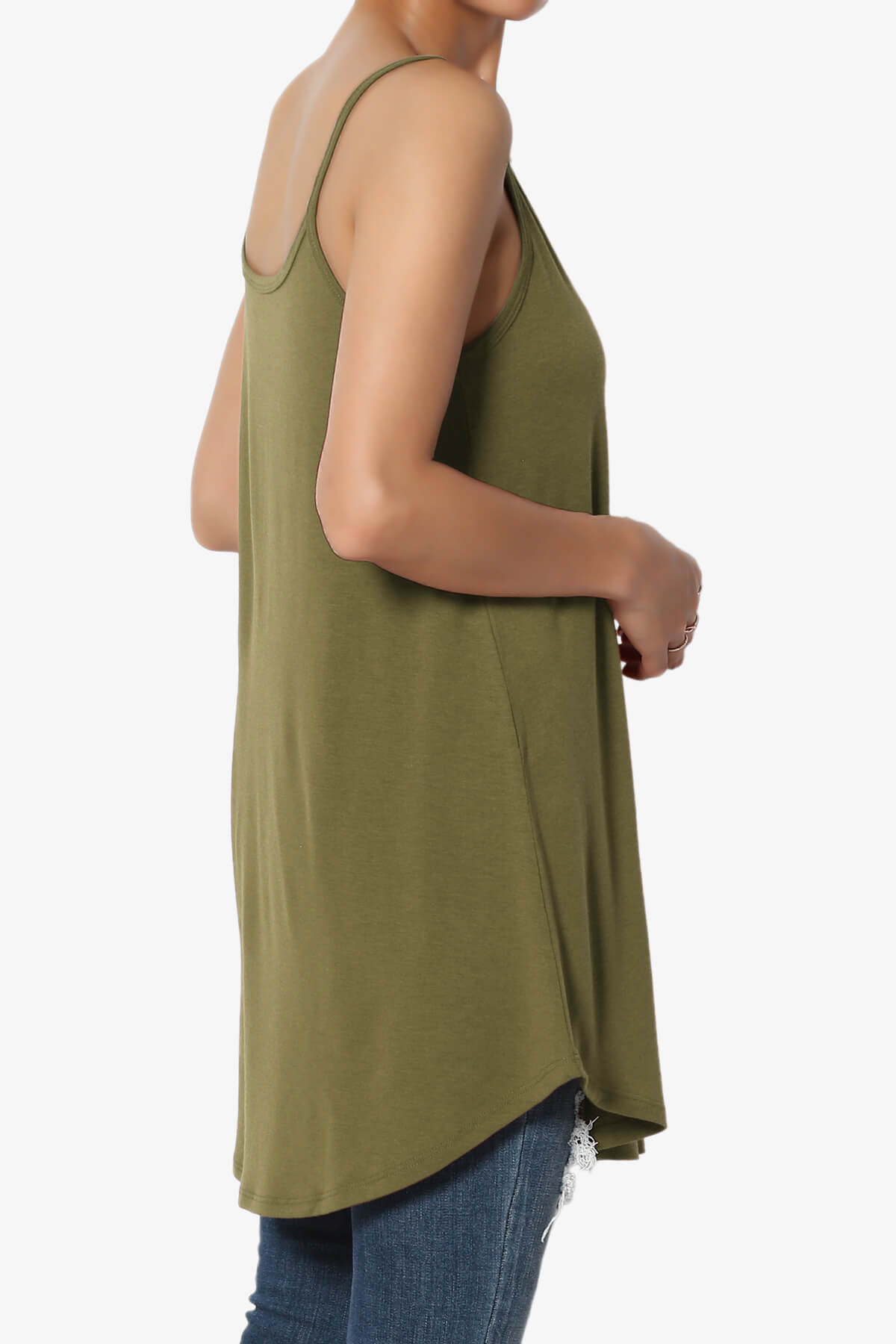 Chelsea Scoop & V Neck Flared Camisole Top OLIVE KHAKI_4