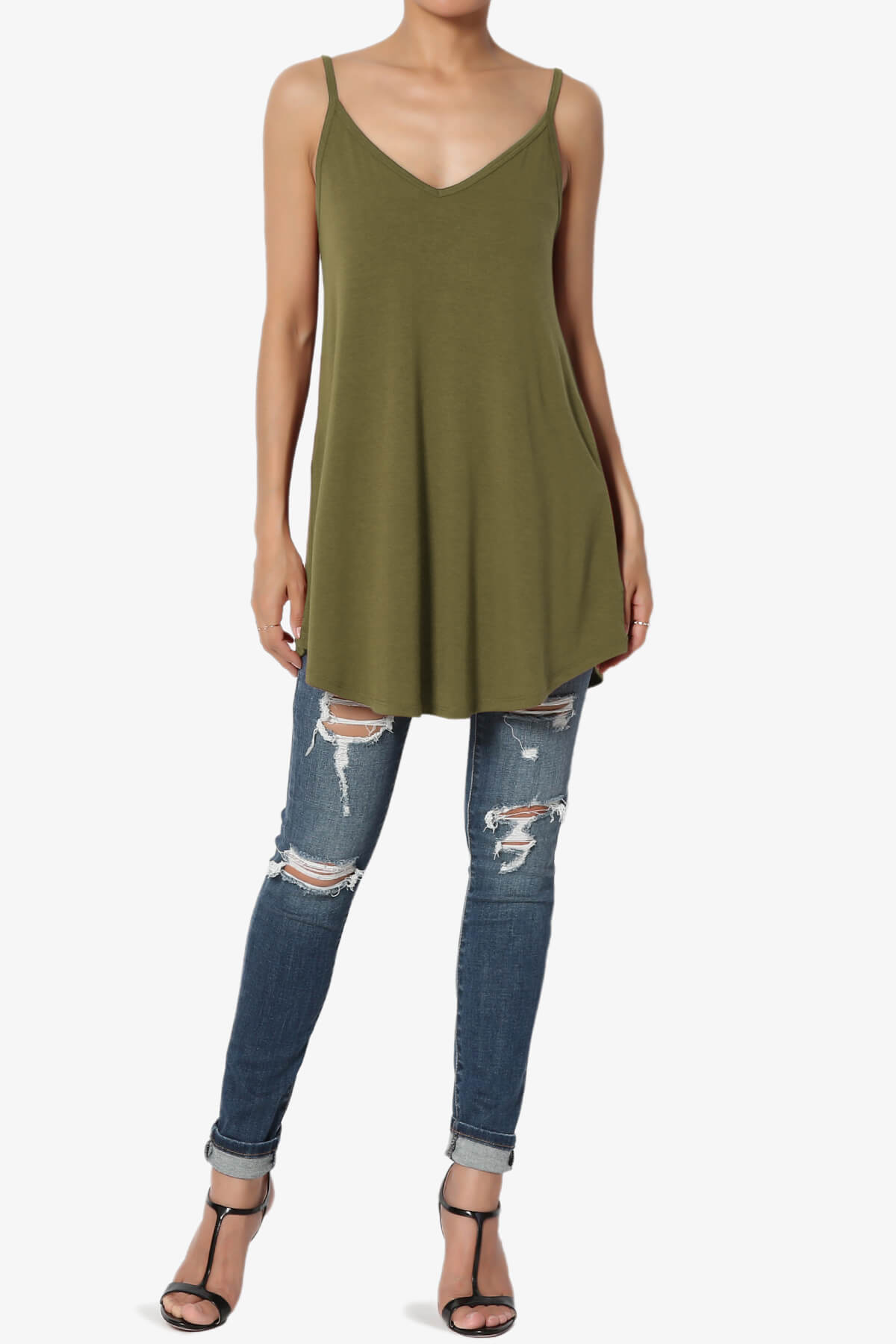 Chelsea Scoop & V Neck Flared Camisole Top OLIVE KHAKI_6