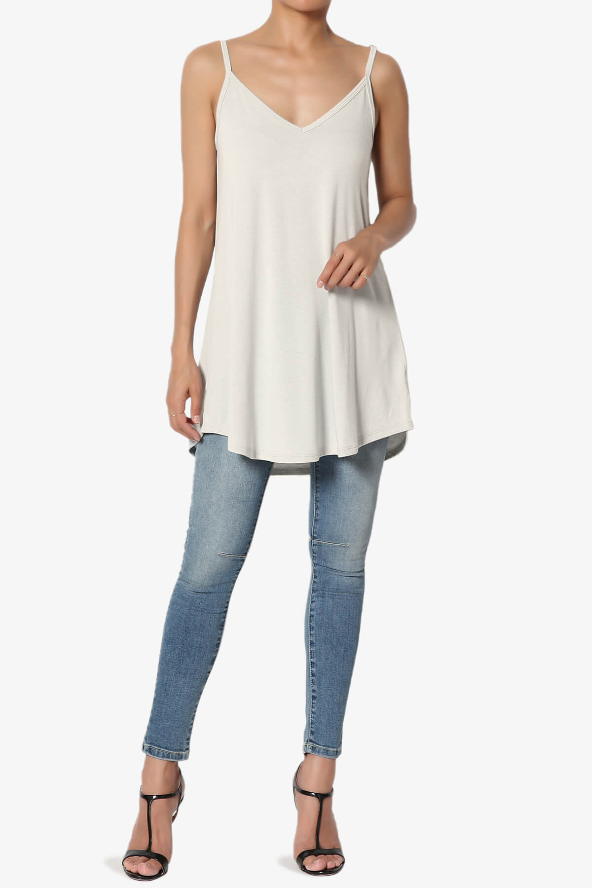 Chelsea Scoop & V Neck Flared Camisole Top SAND BEIGE_6