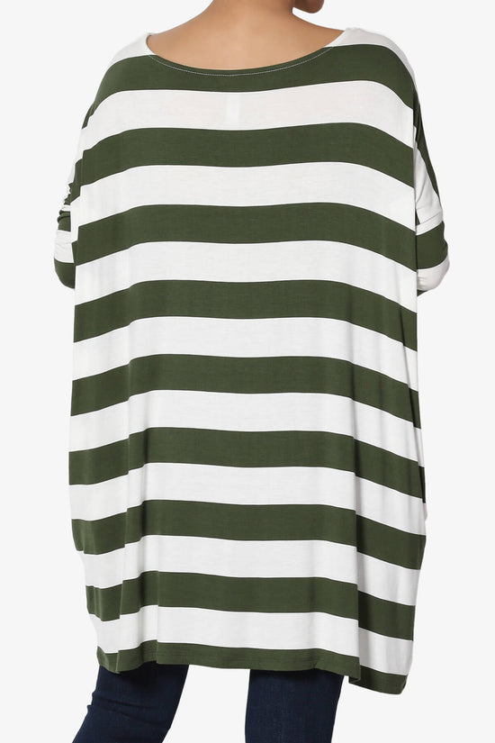 Timp Stripe Drop Shoulder Tunic Top ARMY GREEN_2