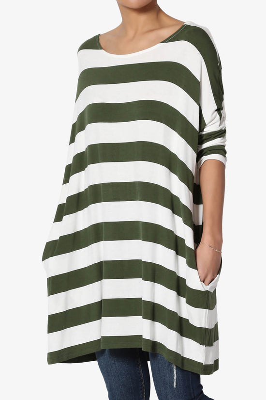 Timp Stripe Drop Shoulder Tunic Top ARMY GREEN_3
