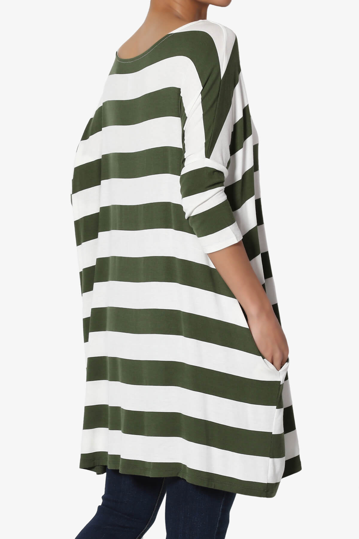 Timp Stripe Drop Shoulder Tunic Top ARMY GREEN_4