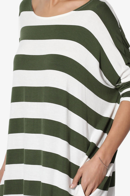 Timp Stripe Drop Shoulder Tunic Top ARMY GREEN_5