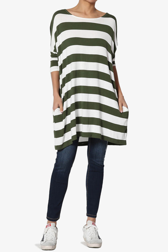 Timp Stripe Drop Shoulder Tunic Top ARMY GREEN_6