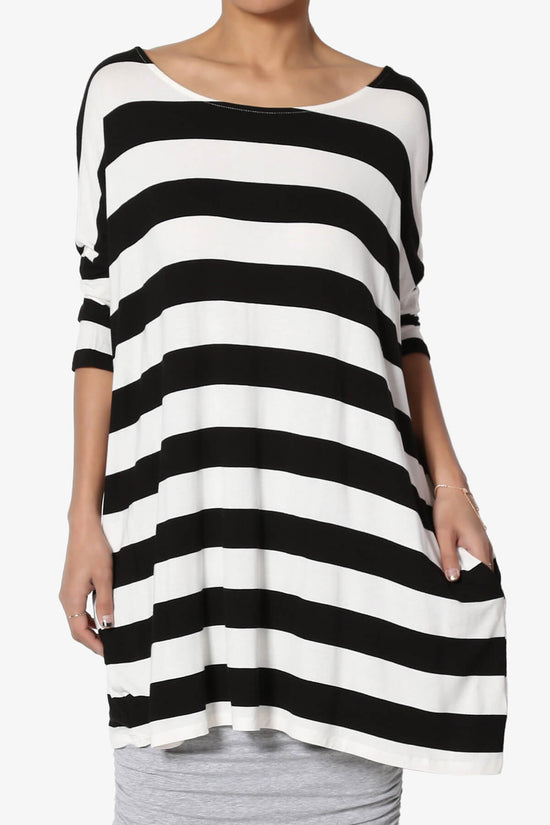 Timp Stripe Drop Shoulder Tunic Top BLACK AND WHITE_1