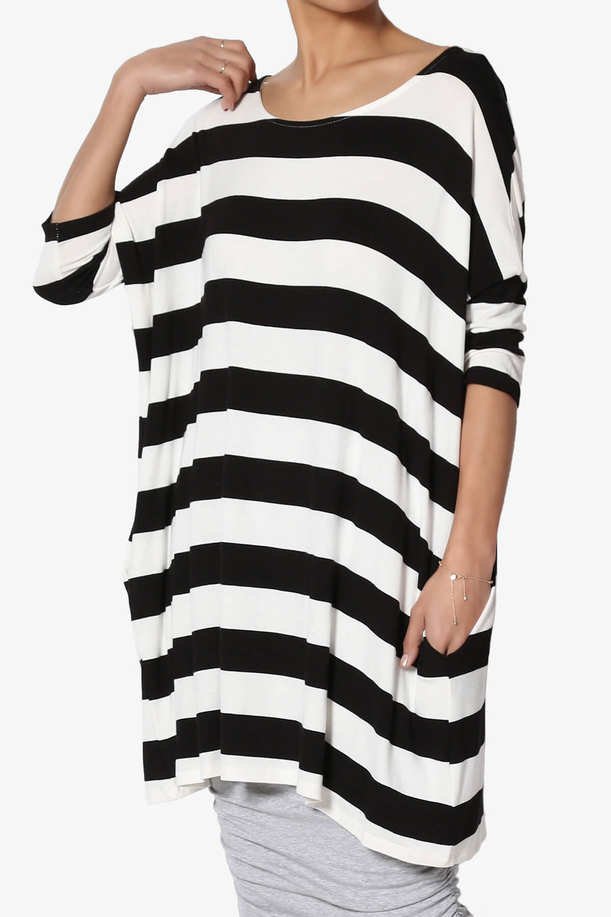 Timp Stripe Drop Shoulder Tunic Top BLACK AND WHITE_3