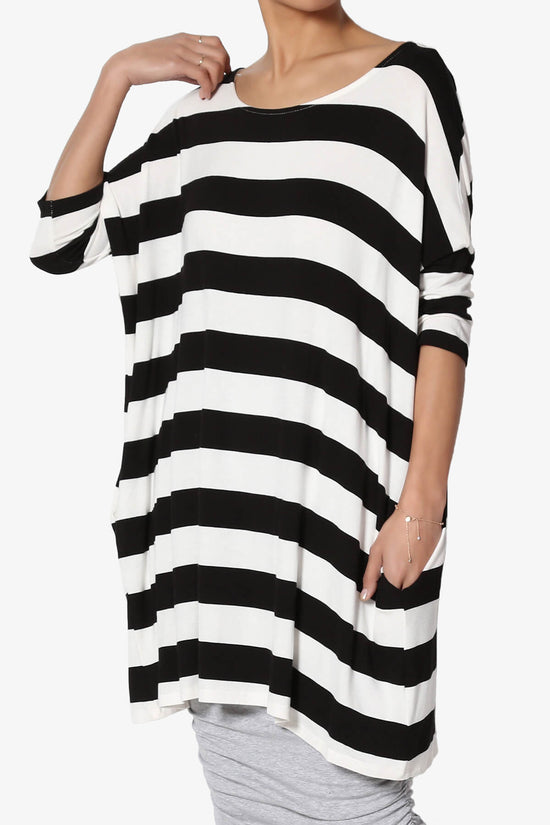 Timp Stripe Drop Shoulder Tunic Top BLACK AND WHITE_3
