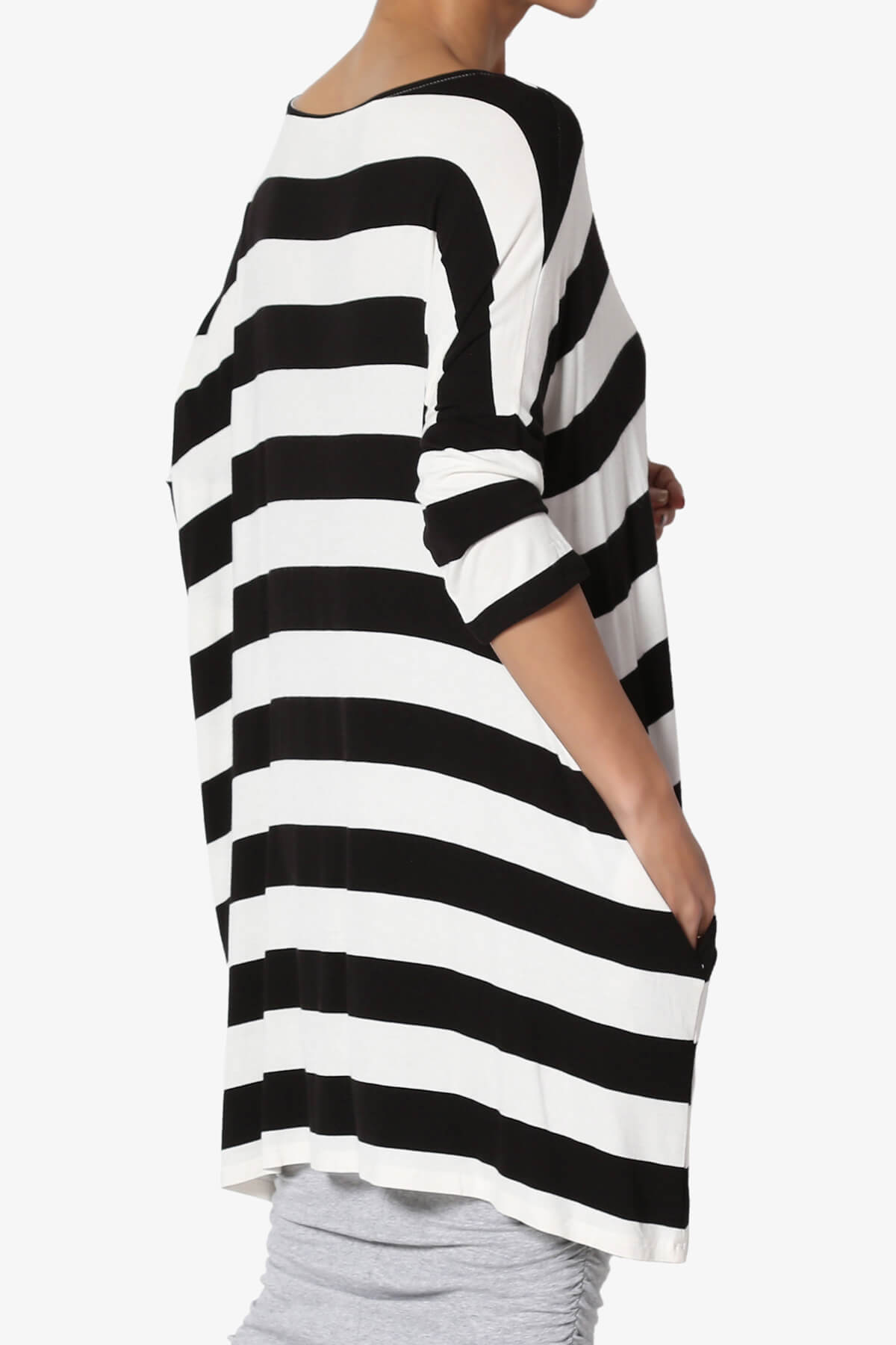 Timp Stripe Drop Shoulder Tunic Top BLACK AND WHITE_4