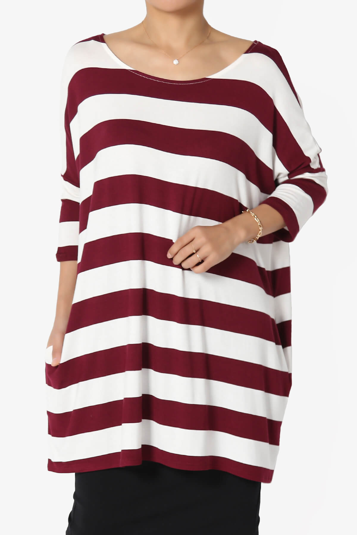 Timp Stripe Drop Shoulder Tunic Top DARK BURGUNDY_1