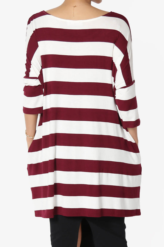 Timp Stripe Drop Shoulder Tunic Top DARK BURGUNDY_2