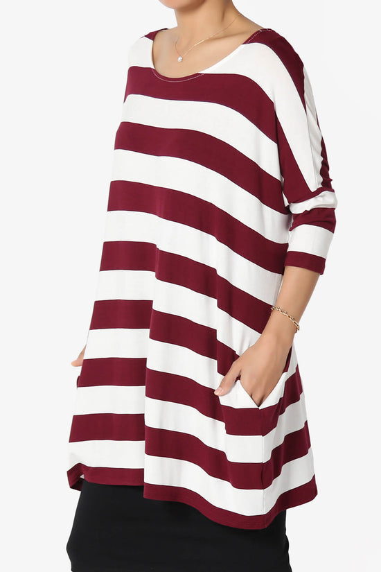 Timp Stripe Drop Shoulder Tunic Top DARK BURGUNDY_3