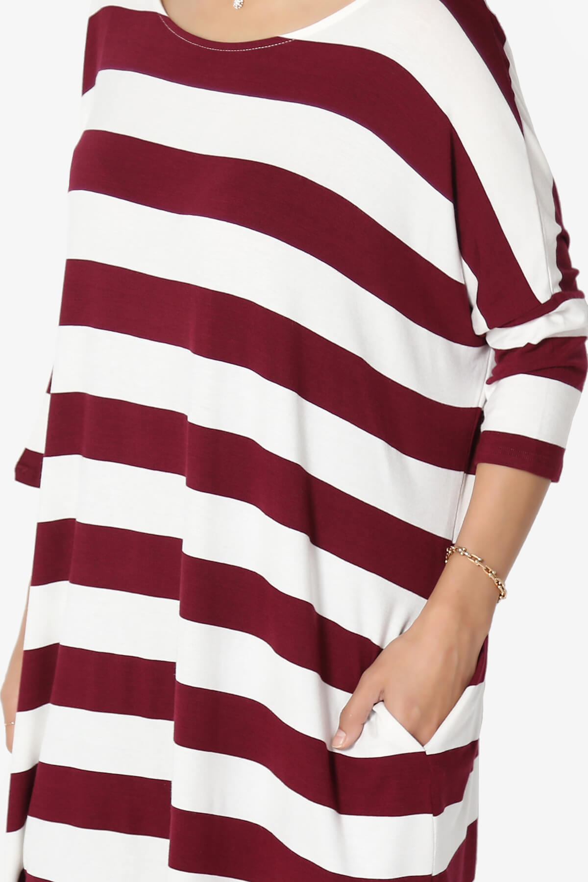 Timp Stripe Drop Shoulder Tunic Top DARK BURGUNDY_5