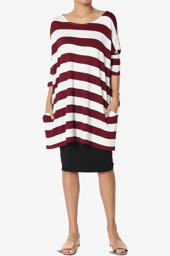 Timp Stripe Drop Shoulder Tunic Top DARK BURGUNDY_6