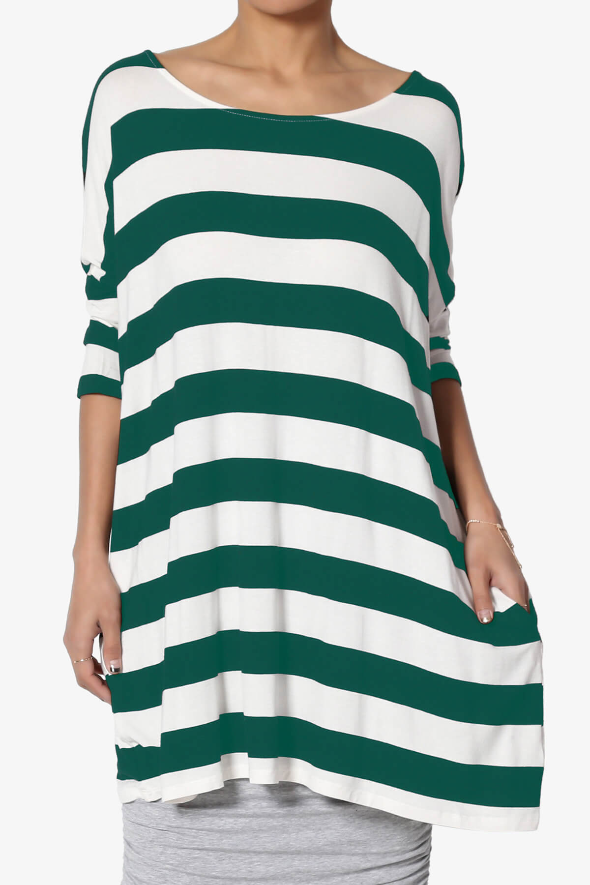 Timp Stripe Drop Shoulder Tunic Top DARK GREEN_1