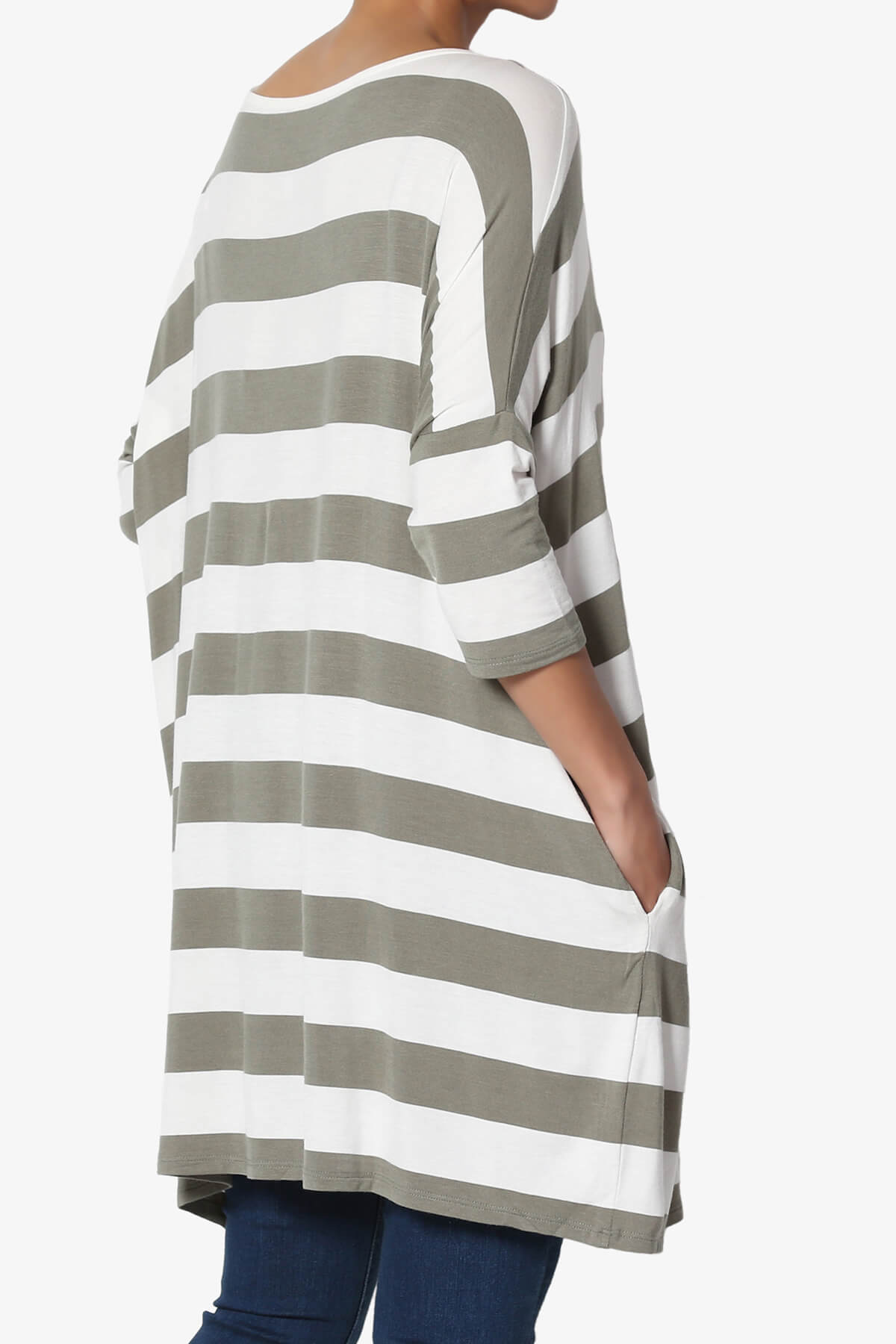 Timp Stripe Drop Shoulder Tunic Top DUSTY OLIVE_4