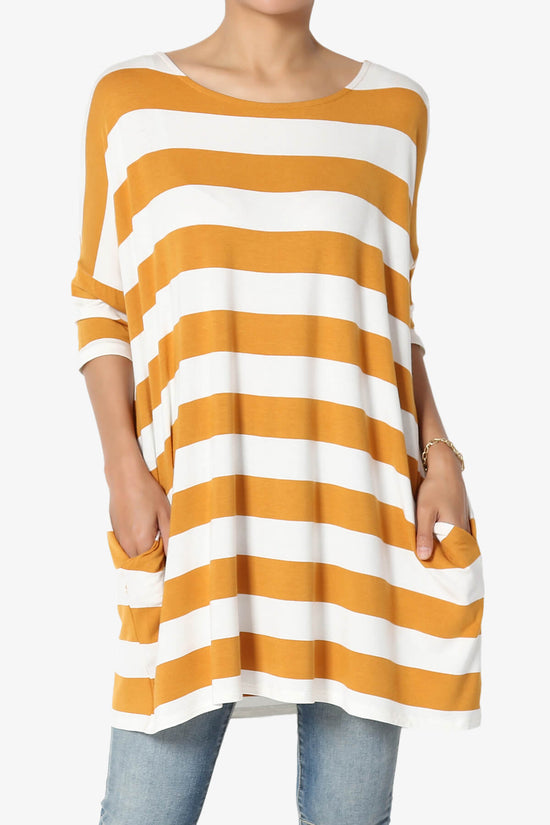 Timp Stripe Drop Shoulder Tunic Top GOLDEN MUSTARD_1