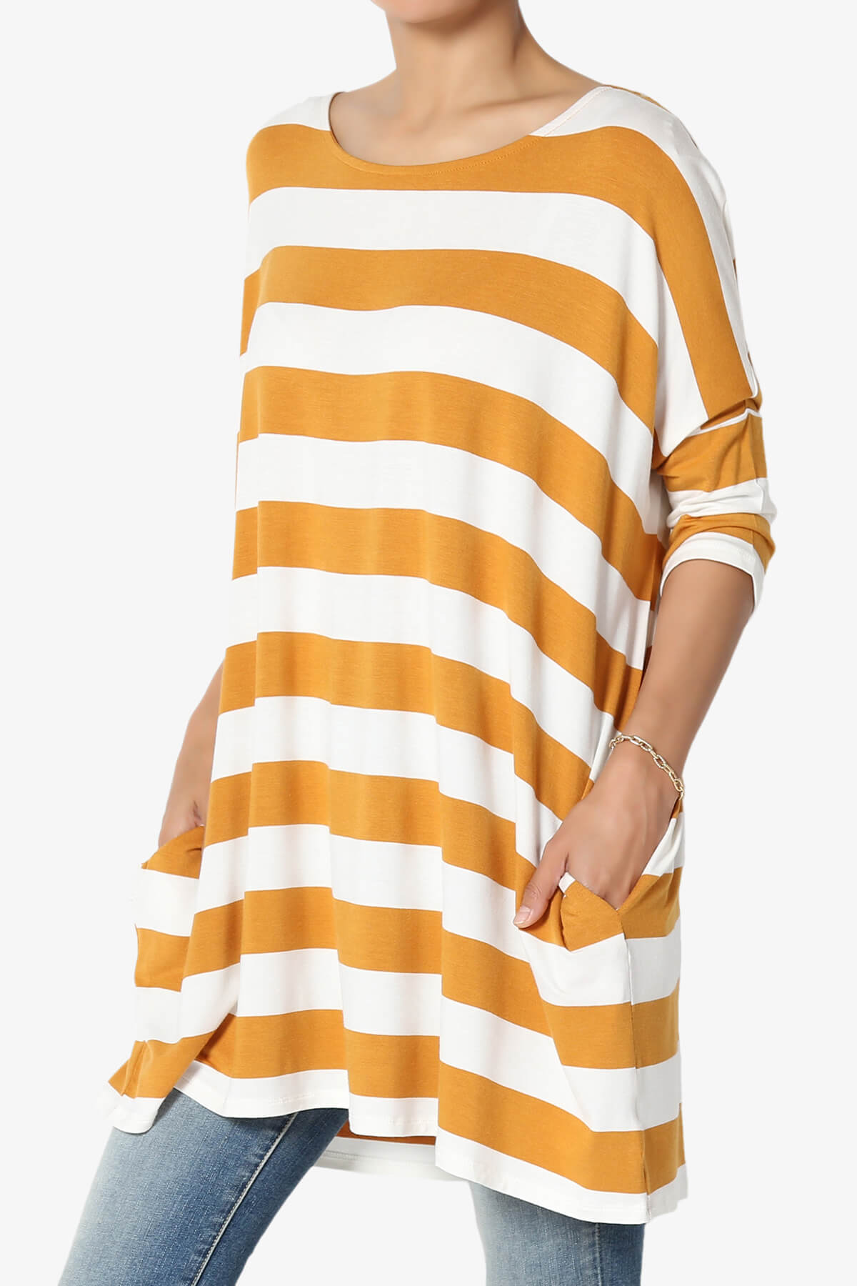 Timp Stripe Drop Shoulder Tunic Top GOLDEN MUSTARD_3