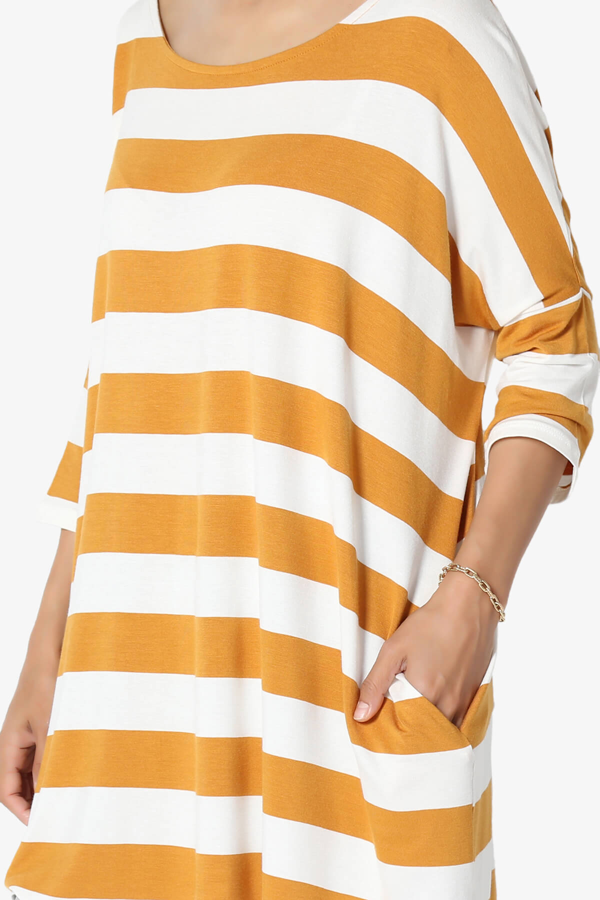 Timp Stripe Drop Shoulder Tunic Top GOLDEN MUSTARD_5