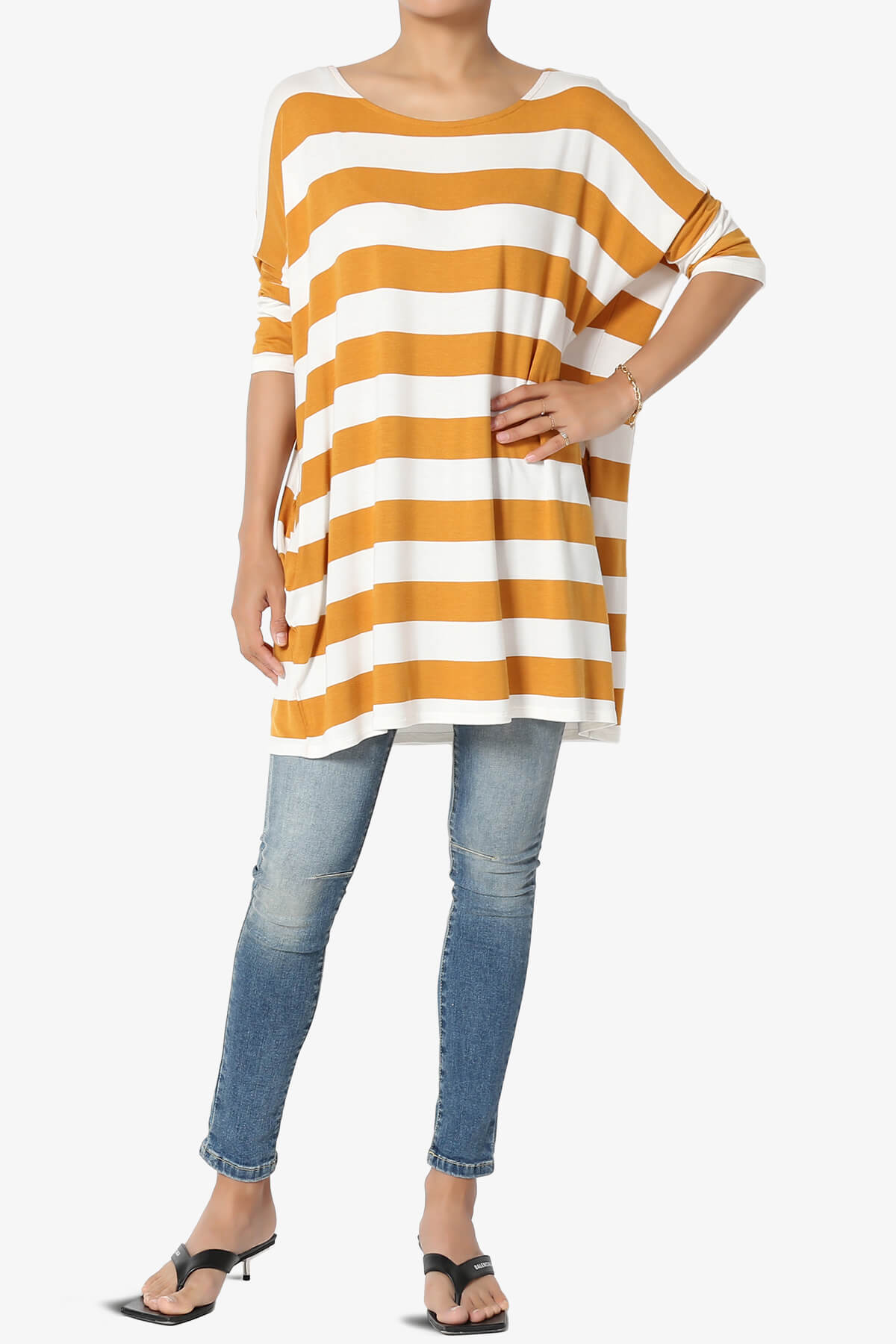 Timp Stripe Drop Shoulder Tunic Top GOLDEN MUSTARD_6