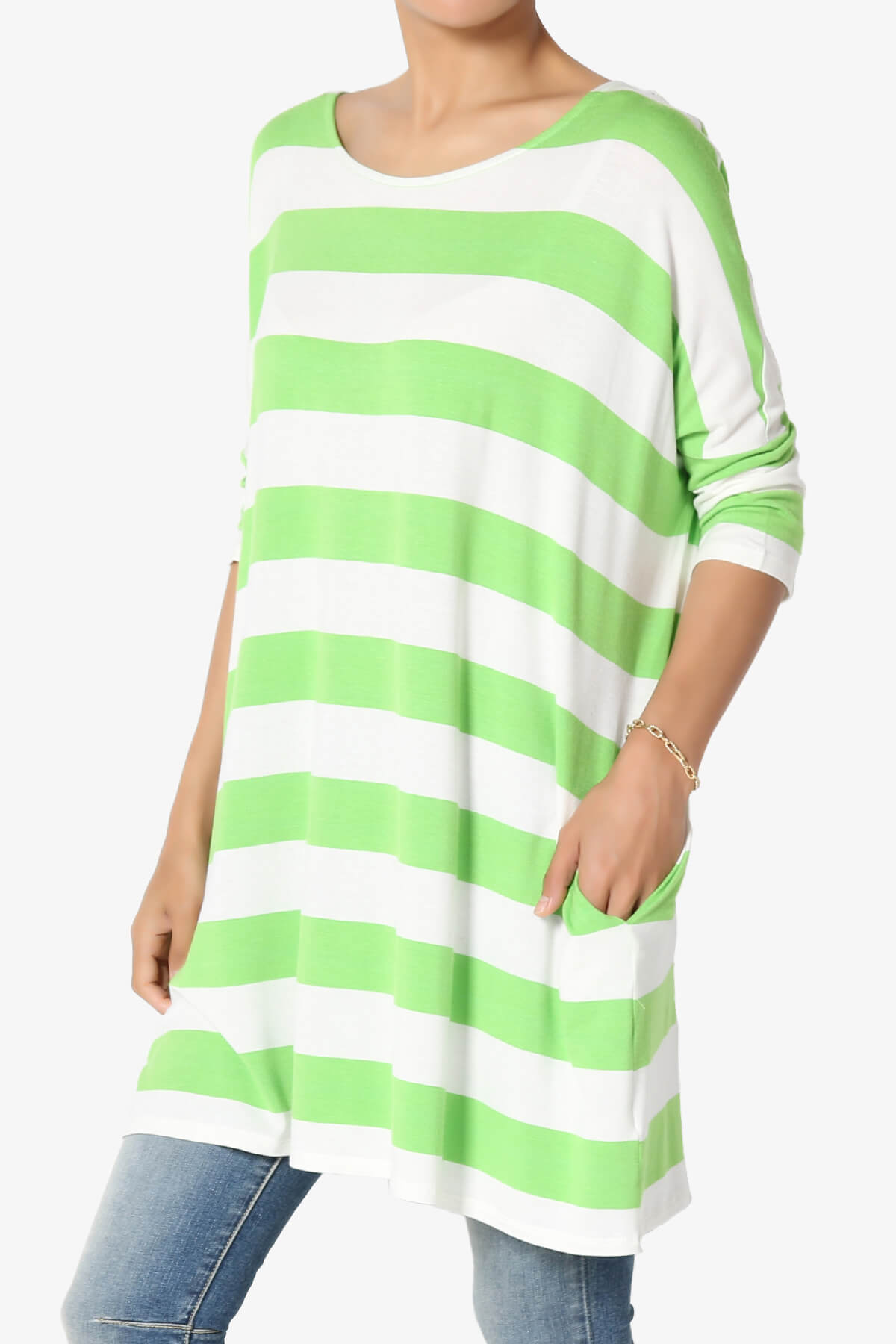 Timp Stripe Drop Shoulder Tunic Top GREEN_3