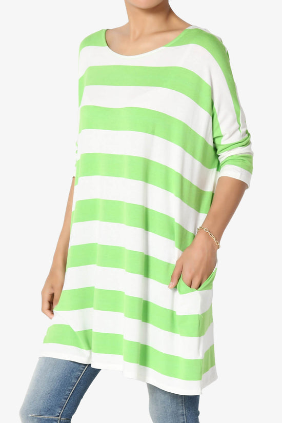 Timp Stripe Drop Shoulder Tunic Top GREEN_3