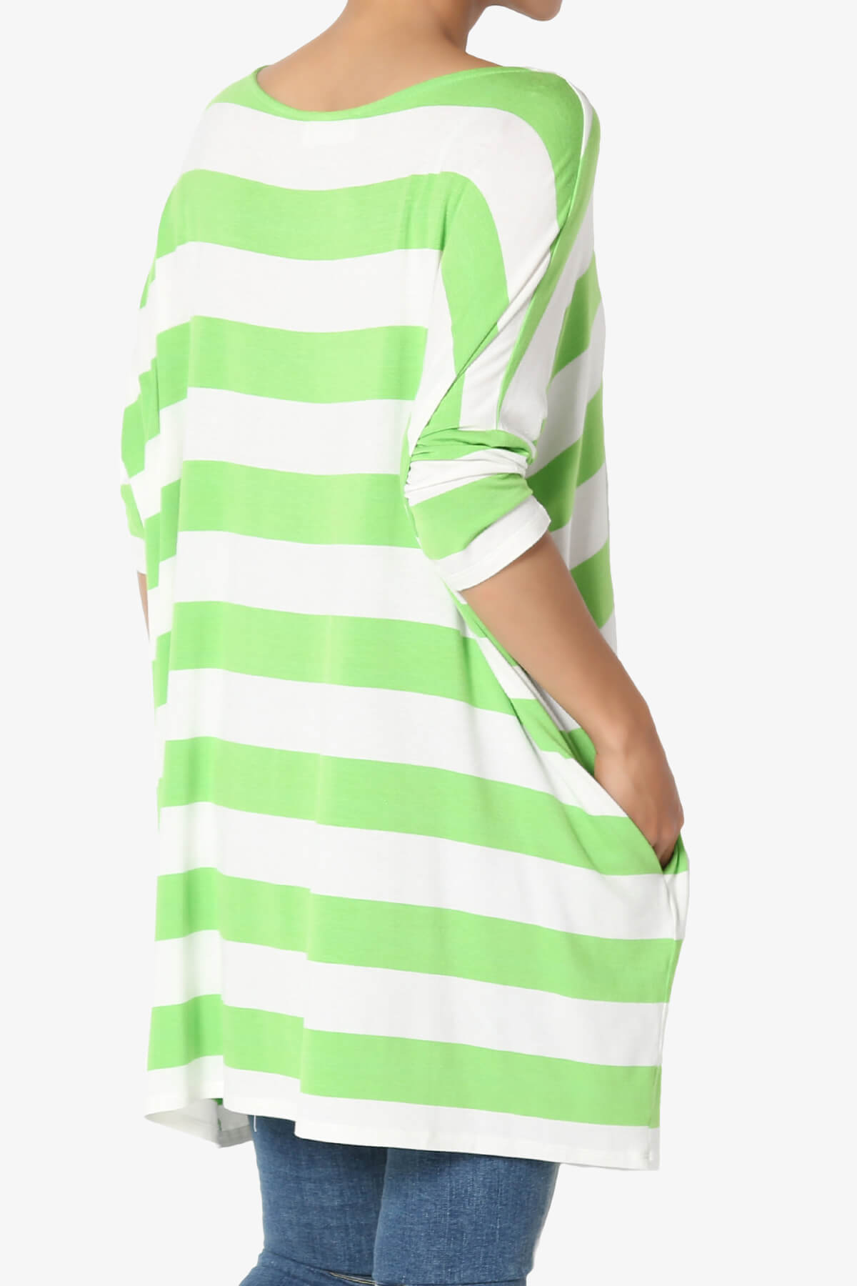 Timp Stripe Drop Shoulder Tunic Top GREEN_4