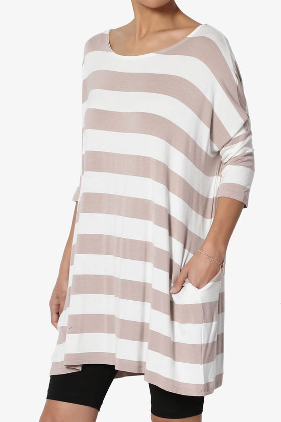 Timp Stripe Drop Shoulder Tunic Top LIGHT MOCHA_3