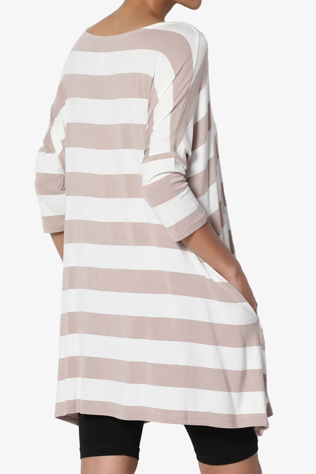 Timp Stripe Drop Shoulder Tunic Top LIGHT MOCHA_4