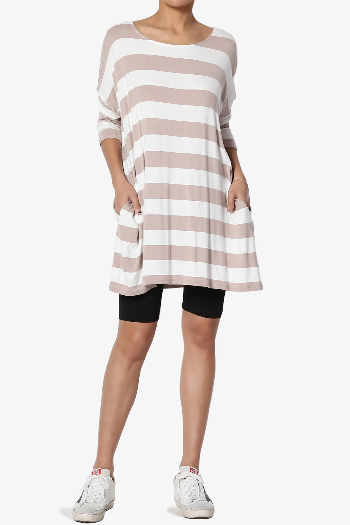 Timp Stripe Drop Shoulder Tunic Top LIGHT MOCHA_6
