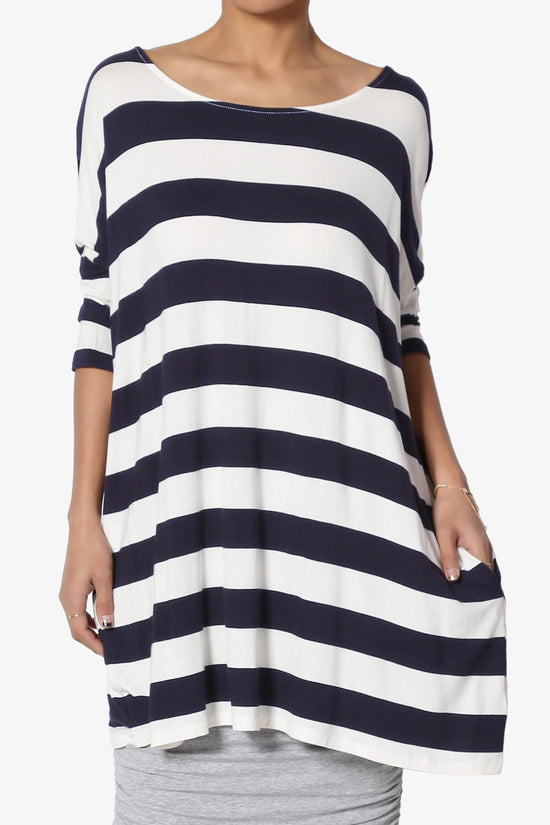 Timp Stripe Drop Shoulder Tunic Top NAVY_1