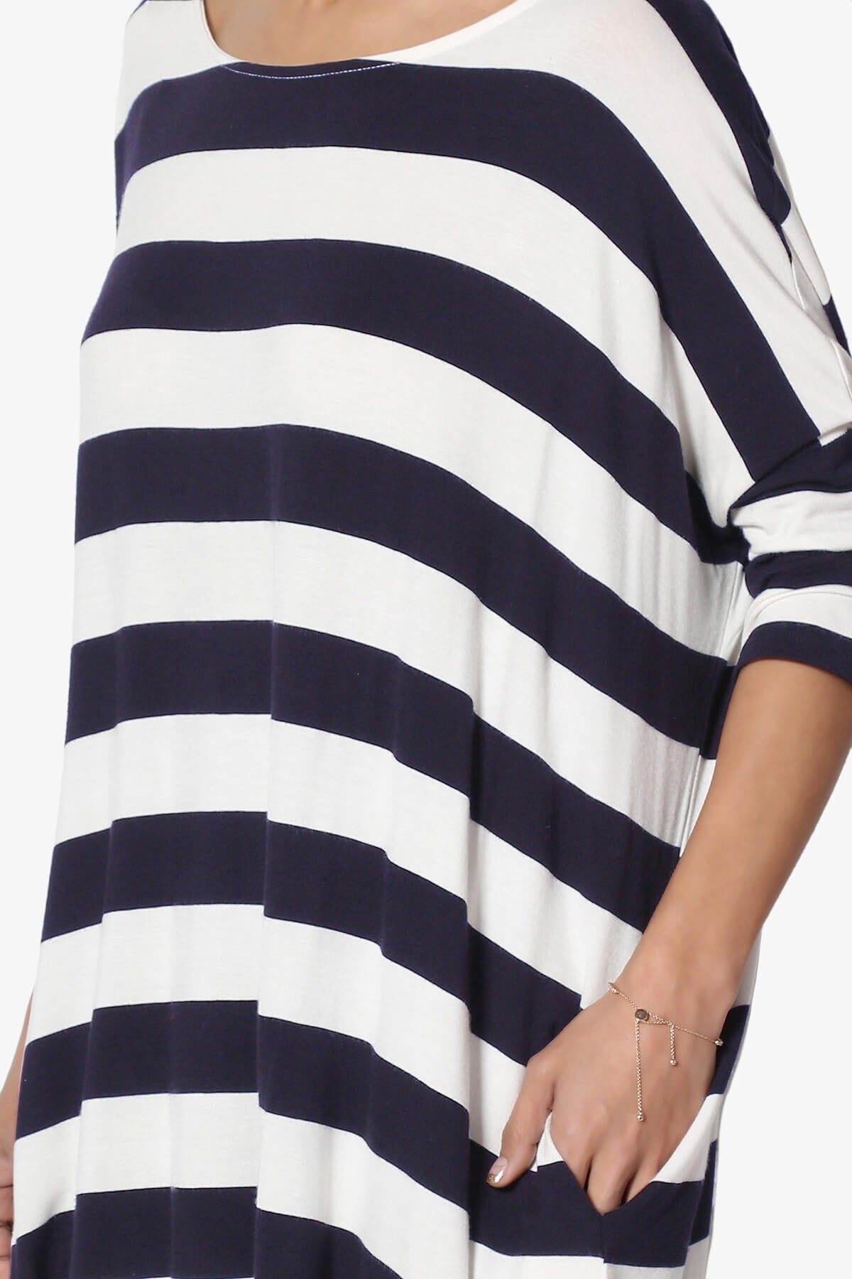 Timp Stripe Drop Shoulder Tunic Top NAVY_5