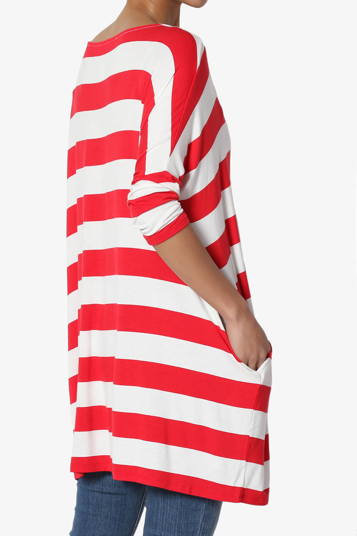 Timp Stripe Drop Shoulder Tunic Top RED_4