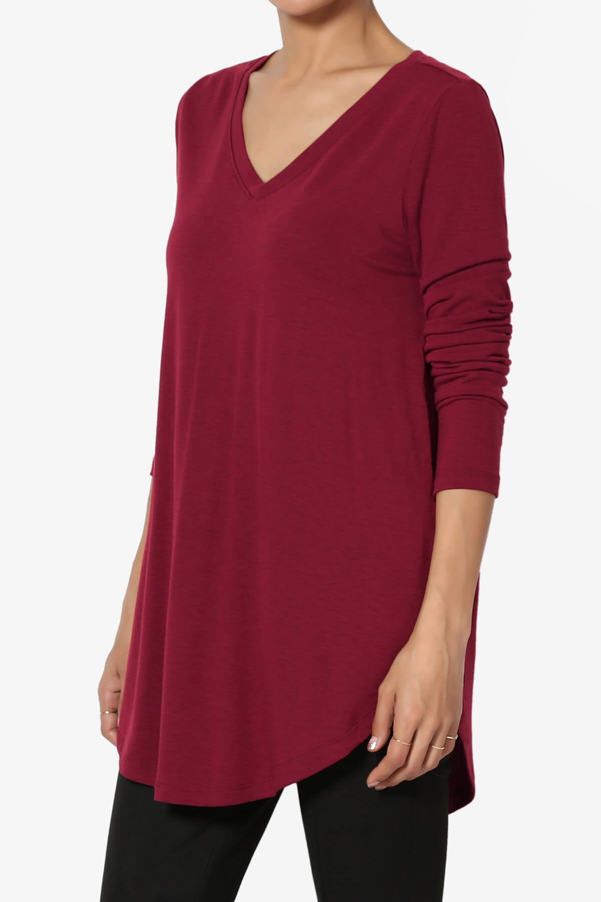 Ramada Long Sleeve Flowy Jersey Top BURGUNDY_3