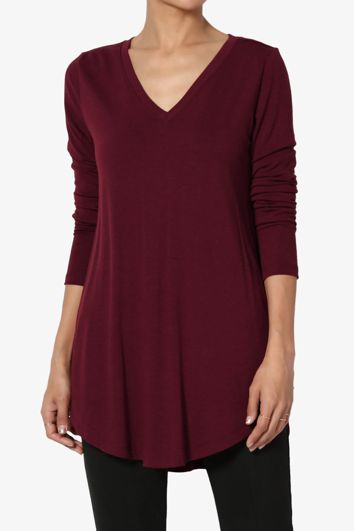 Ramada Long Sleeve Flowy Jersey Top DARK BURGUNDY_1