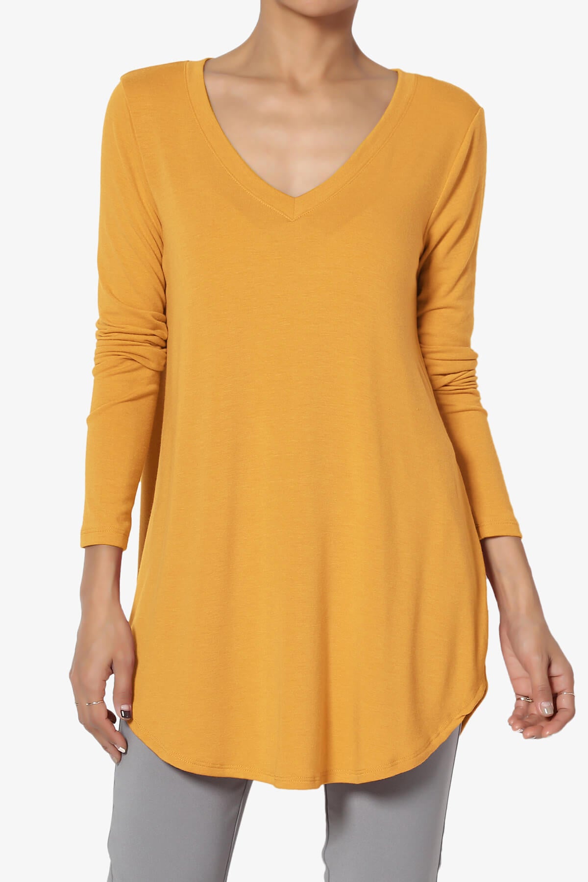 Ramada Long Sleeve Flowy Jersey Top MUSTARD_1