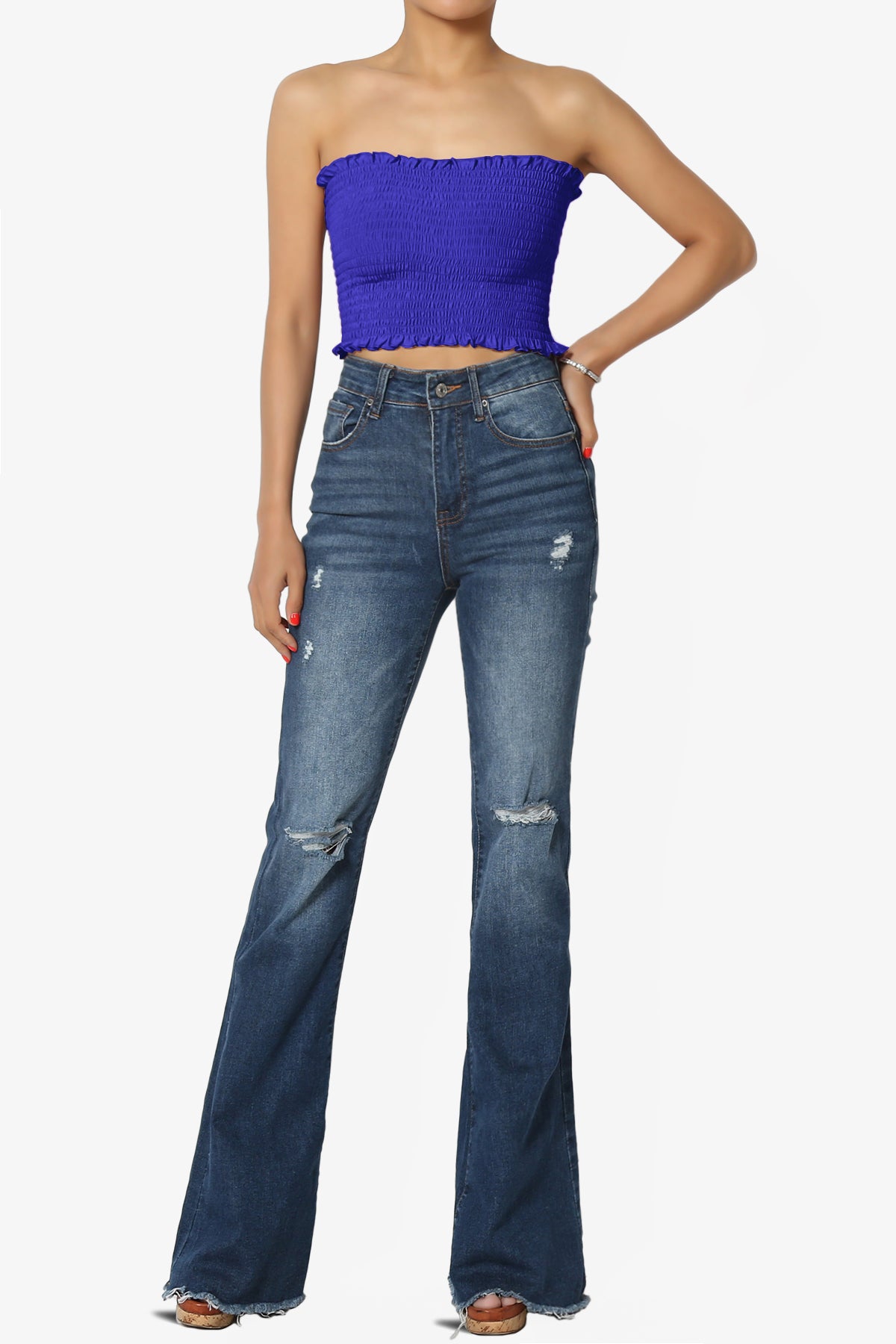 Faleece Frill Smocked Crop Tube Top PLUS