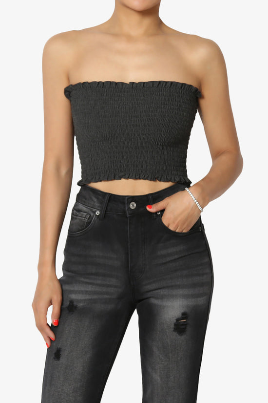 Faleece Frill Smocked Crop Tube Top PLUS