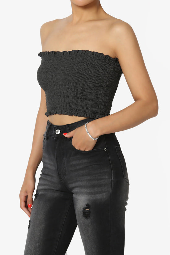 Faleece Frill Smocked Crop Tube Top PLUS