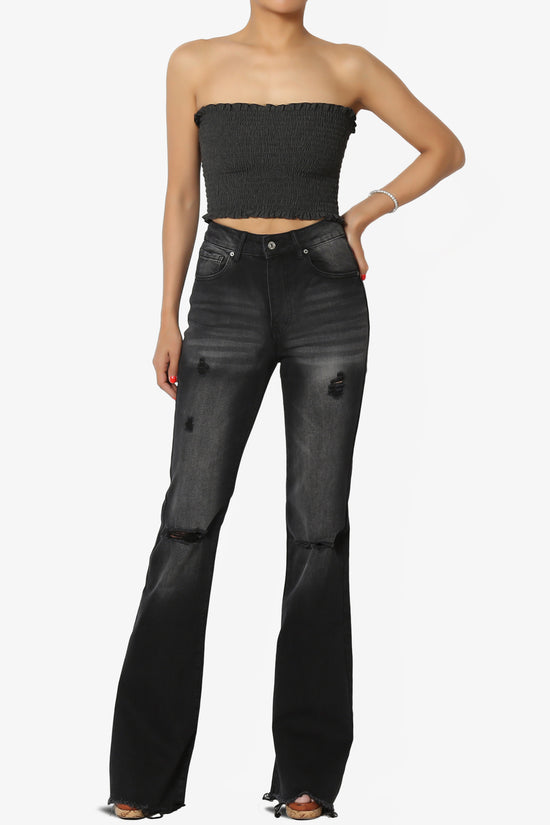 Faleece Frill Smocked Crop Tube Top PLUS