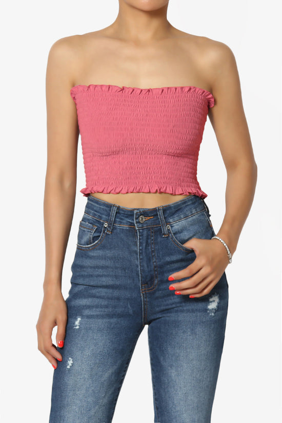 Faleece Frill Smocked Crop Tube Top