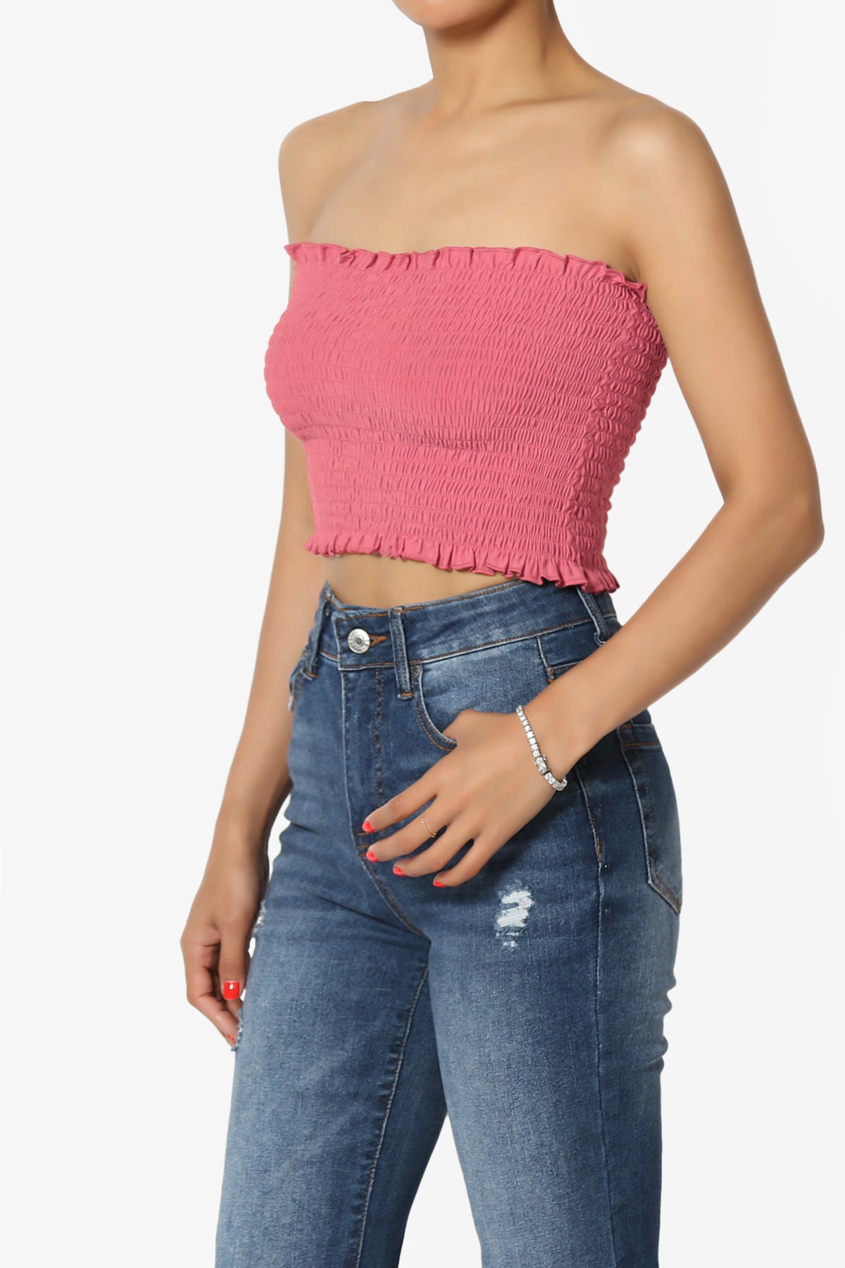 Faleece Frill Smocked Crop Tube Top PLUS