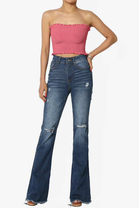 Faleece Frill Smocked Crop Tube Top