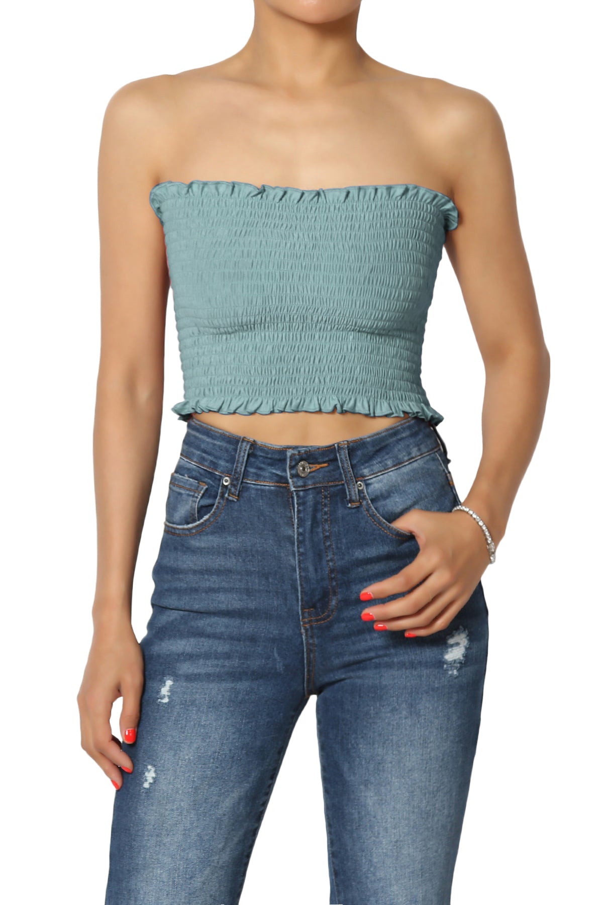 Faleece Frill Smocked Crop Tube Top PLUS