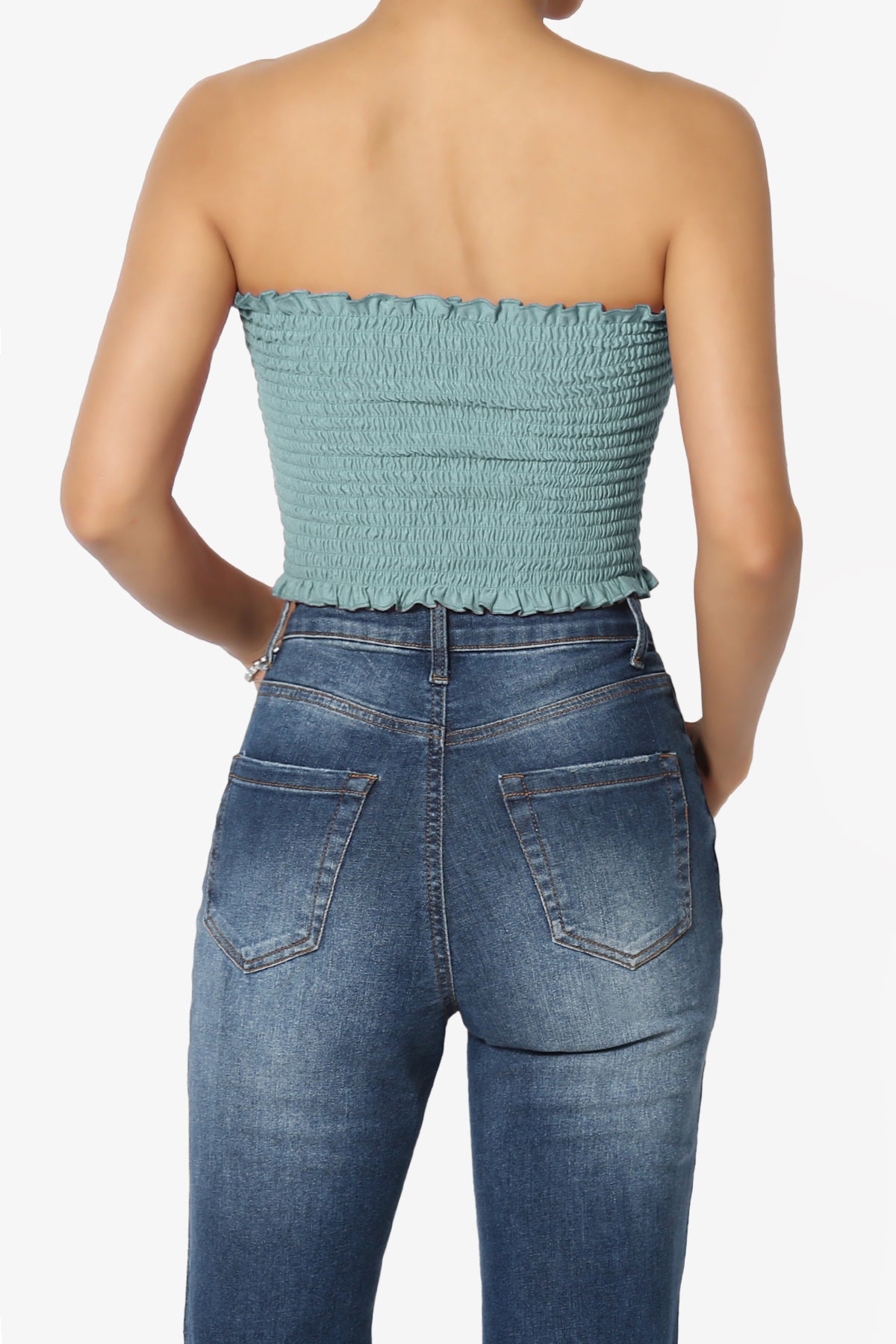 Faleece Frill Smocked Crop Tube Top PLUS