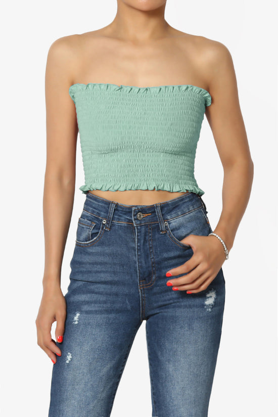 Faleece Frill Smocked Crop Tube Top PLUS