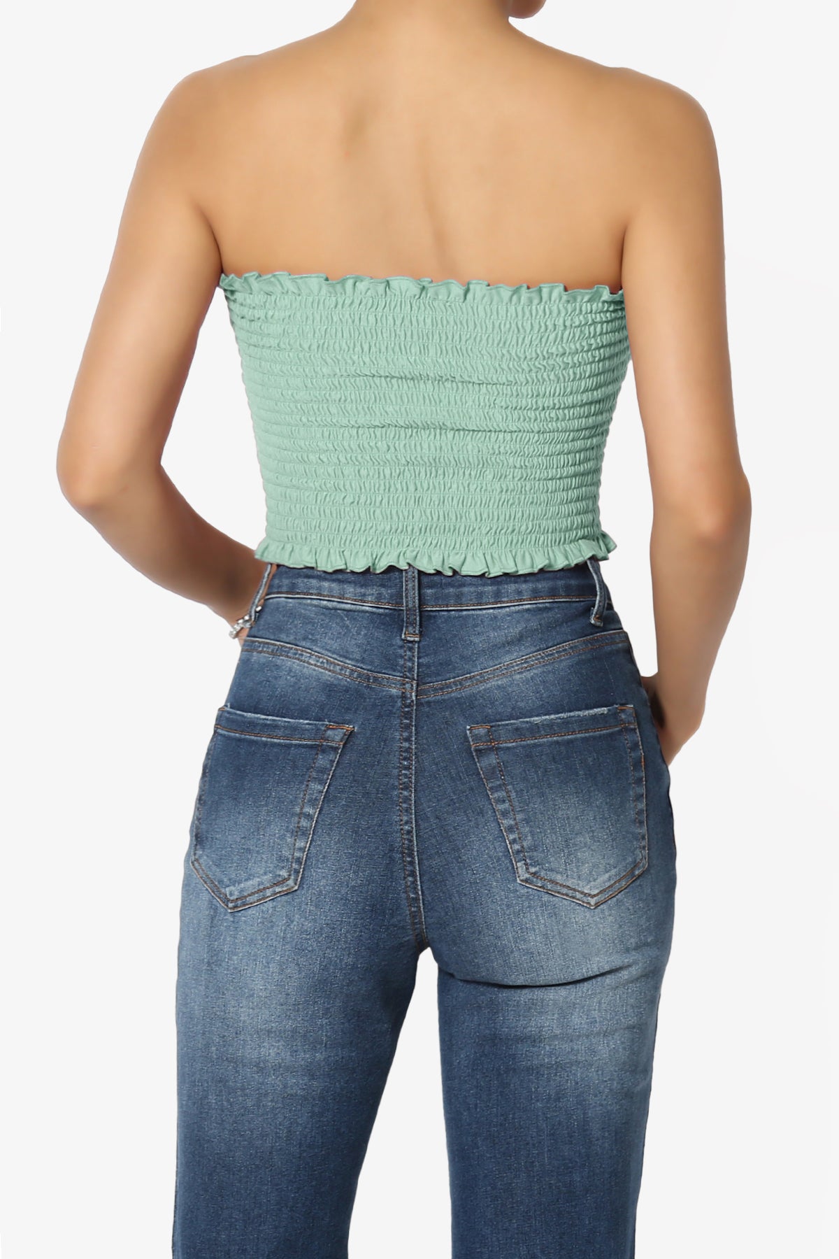 Faleece Frill Smocked Crop Tube Top