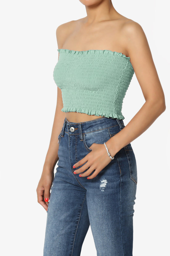 Faleece Frill Smocked Crop Tube Top PLUS