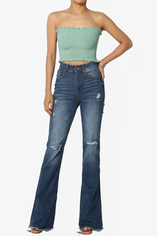 Faleece Frill Smocked Crop Tube Top